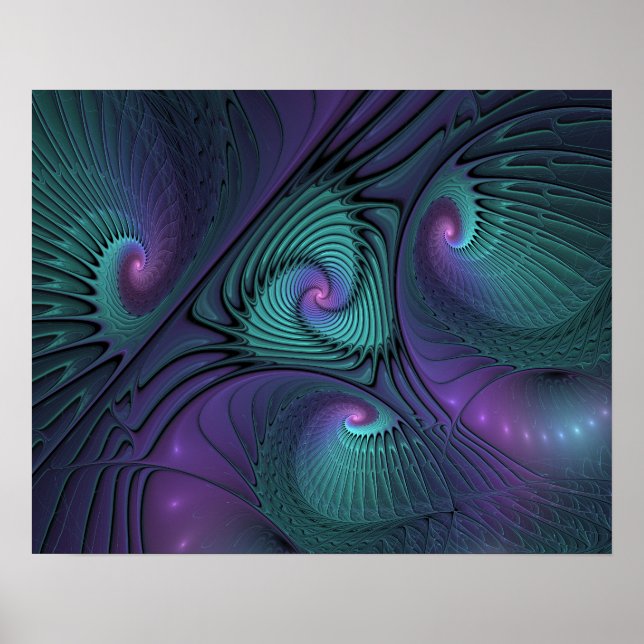 Purple meets Turquoise modern abstract Fractal Art Poster (Front)