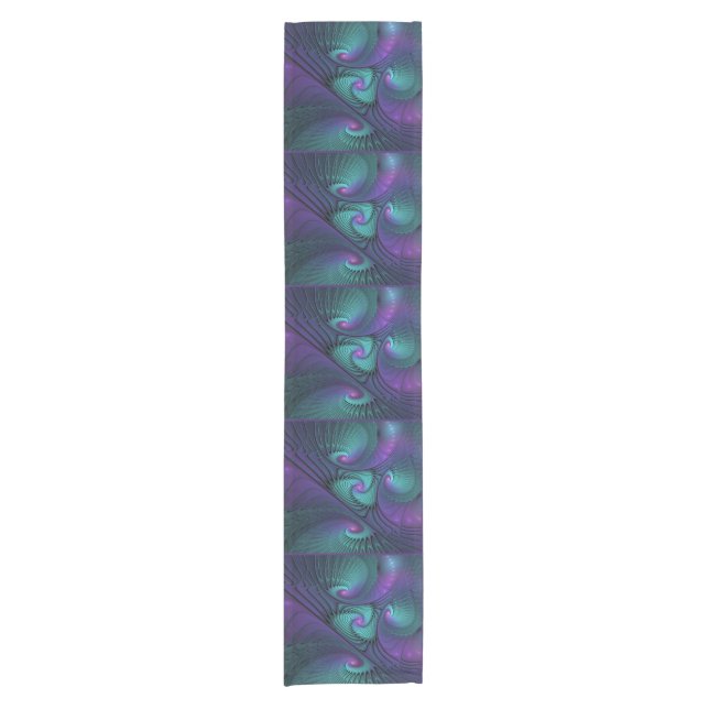 Purple meets Turquoise modern abstract Fractal Art Short Table Runner (Front)