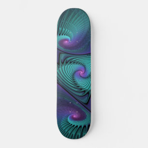 Purple meets Turquoise modern abstract Fractal Art Skateboard