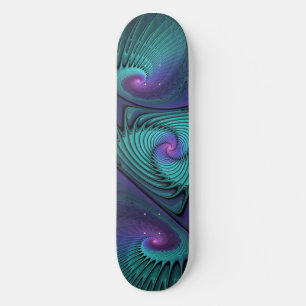 Purple meets Turquoise modern abstract Fractal Art Skateboard