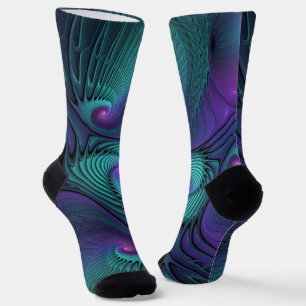 Purple meets Turquoise modern abstract Fractal Art Socks