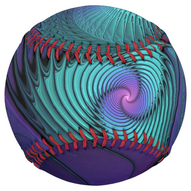 Purple Meets Turquoise Modern Abstract Fractal Art Softball (Front)