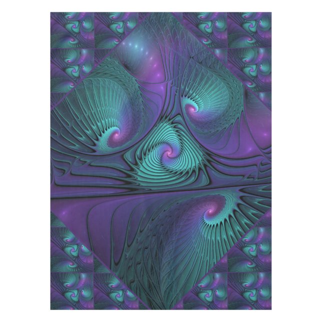 Purple meets Turquoise modern abstract Fractal Art Tablecloth (Front)