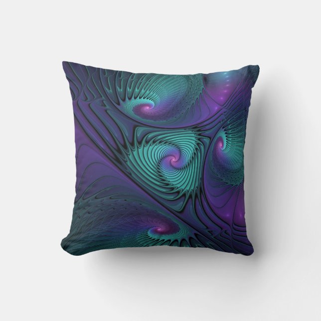 Purple meets Turquoise modern abstract Fractal Art Throw Pillow (Front)