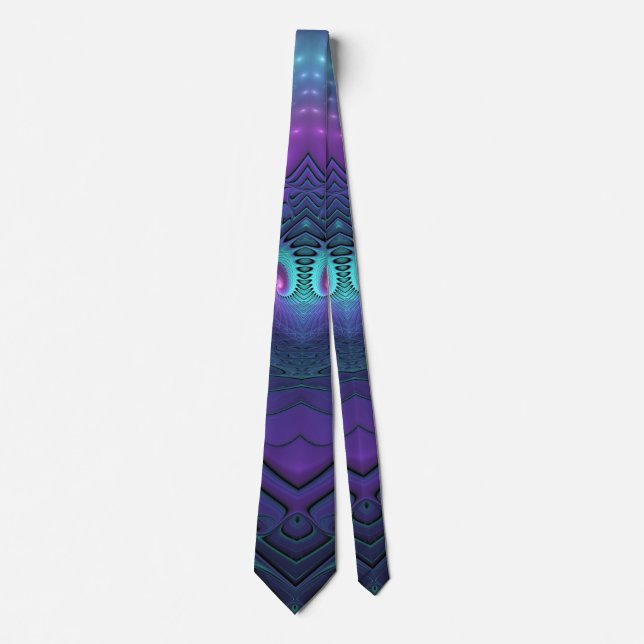 Purple meets Turquoise modern abstract Fractal Art Tie (Front)