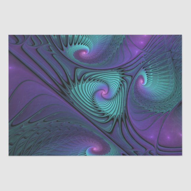Purple meets Turquoise modern abstract Fractal Art Tissue Paper (Front)