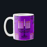 purple menorah hanukkah jewish print coffee mug<br><div class="desc">"purple menorah hanukkah jewish print ", "purple hanukkah", "purple menorah" , "hanukkah menorah", menorah, "happy hanukkah", channukah,  hannukah, Hanukkah, "jewish holidays"</div>