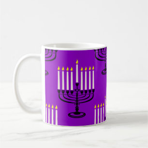 purple menorah hanukkah jewish print coffee mug