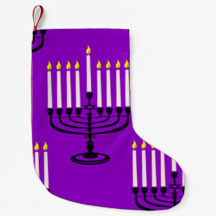 purple menorah hanukkah jewish print small christmas stocking