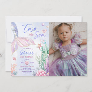 Purple Mermaid 2nd Birthday Two the Sea Photo Invitation