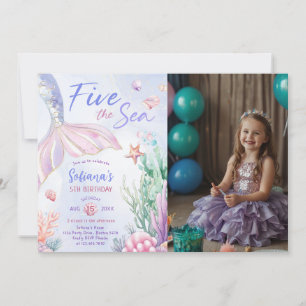 Purple Mermaid 5th Birthday Five the Sea Photo Invitation