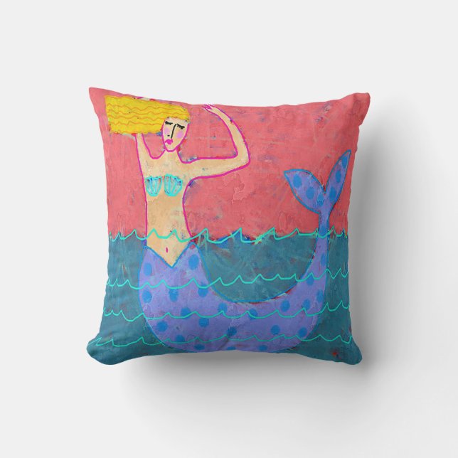 Purple Mermaid Abstract Art Throw Pillow (Front)
