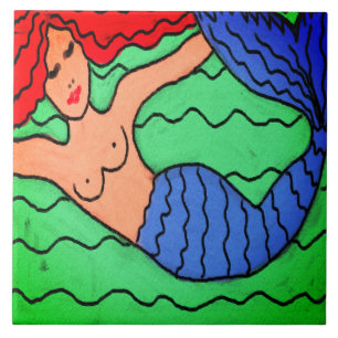 Purple Mermaid Abstract Digital Painting Tile