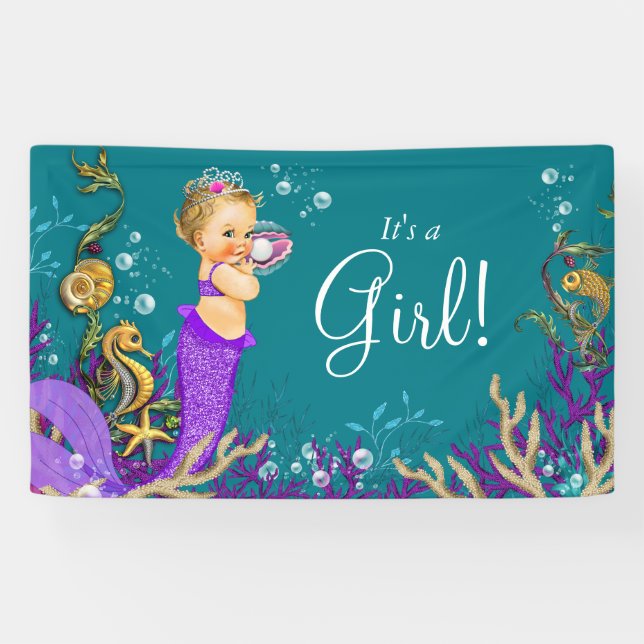 Purple Mermaid Baby Shower Banner (Horizontal)