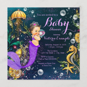 Purple Mermaid Baby Shower Invitation