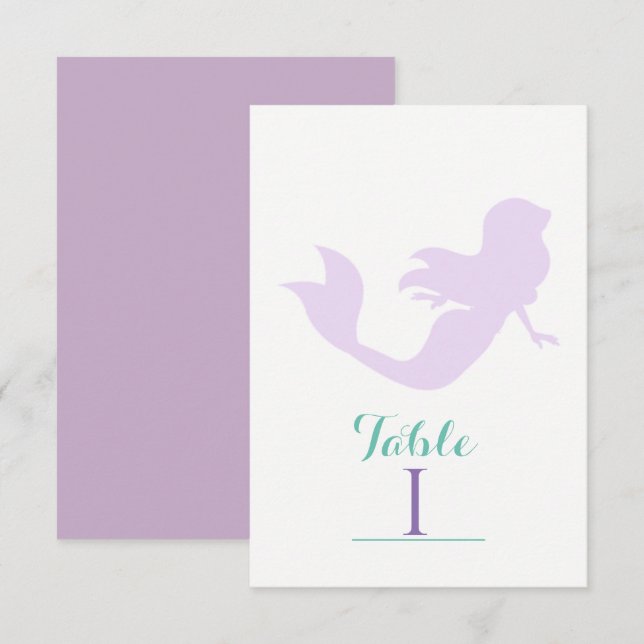 Purple Mermaid Beach Birthday Party Table Number (Front/Back)