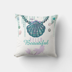 Purple Mermaid Beach Bling Jewels Personalized Throw Pillow