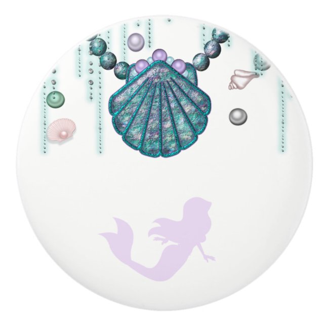 Purple Mermaid Beach Bling Sea Jewels Glam Custom Ceramic Knob (Front)