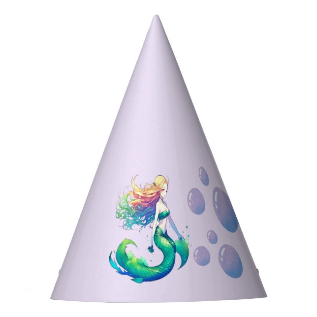 Purple Mermaid Birthday theme under the Sea Party Hat (Front)