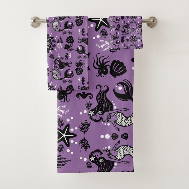 Purple Mermaid Fantasy Bath Towel Set (Insitu)