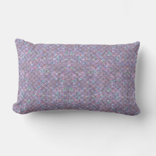 Purple Mermaid Fish Scales Holographic Elegant Lumbar Pillow
