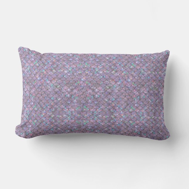 Purple Mermaid Fish Scales Holographic Elegant Lumbar Pillow (Front)