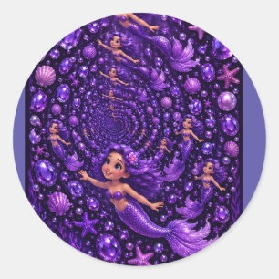 Purple Mermaid Gem Spiral Fantasy Art Classic Round Sticker