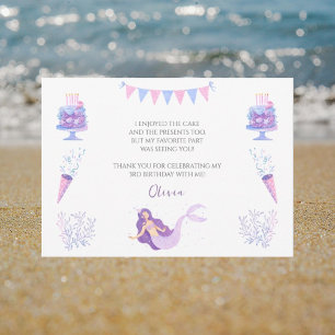 Purple Mermaid Girls Birthday Thank You Card