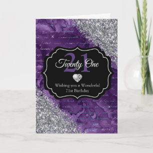 Purple Mermaid Handwriting Letters Silver Glitter Card