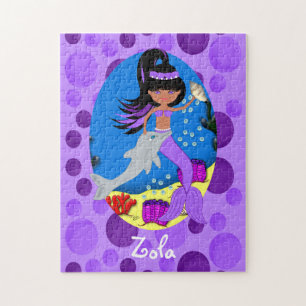 Purple Mermaid in the Ocean with a Dolphin Jigsaw Puzzle