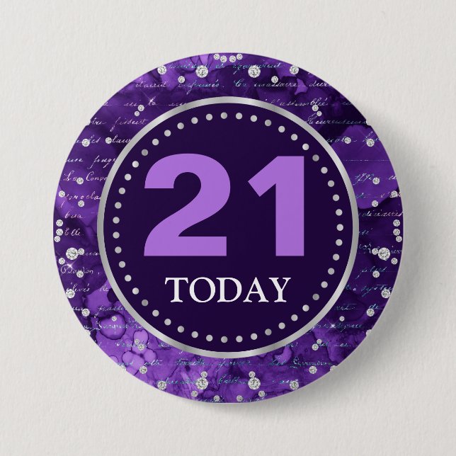 Purple Mermaid Letters Pattern & Glitter Birthday 3 Inch Round Button (Front)