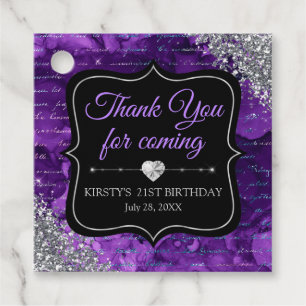 Purple Mermaid Letters Pattern & Glitter Birthday Favour Tags