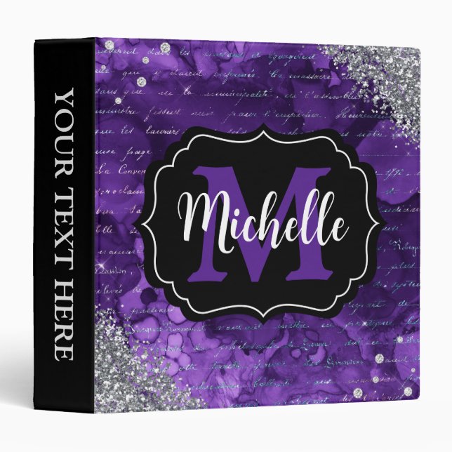 Purple Mermaid Letters Pattern & Glitter Monogram Binder (Front/Spine)