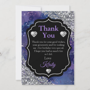Purple Mermaid Letters Silver Glitter Thank You Card