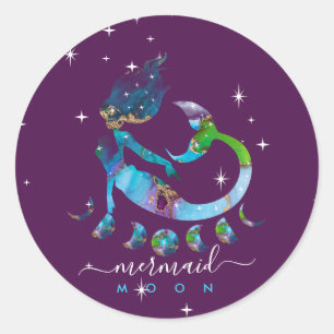Purple Mermaid moon spiritual zodiac Classic Round Sticker