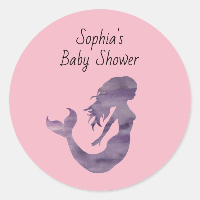 Purple Mermaid Painting Baby Shower Personalized Classic Round Sticker (Front)