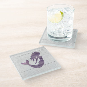 Purple Mermaid Painting Beach Glass Coaster