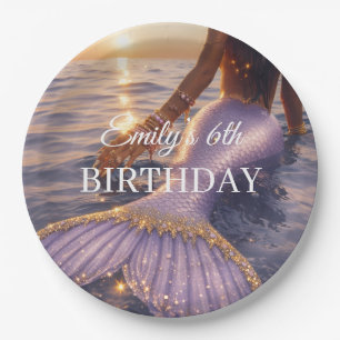 purple mermaid paper plates customizable