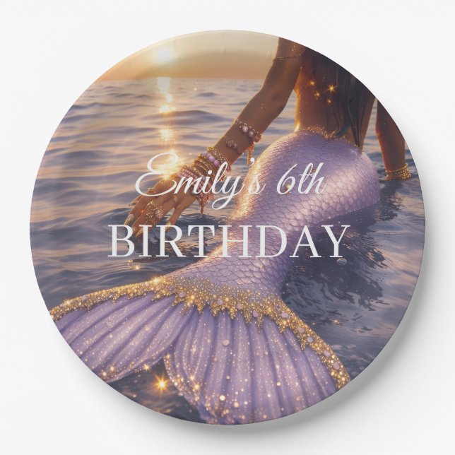 purple mermaid paper plates || customizable  (Front)