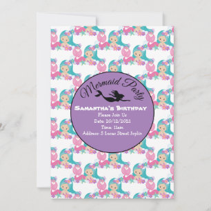 Purple Mermaid Party Pink Invitation