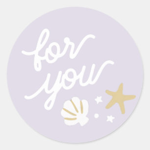 Purple Mermaid Party Seashells Personalised Favour Classic Round Sticker