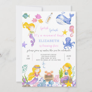 Purple Mermaid Princess Invitation d'anniversaire