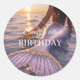purple mermaid round stickers    customizable 