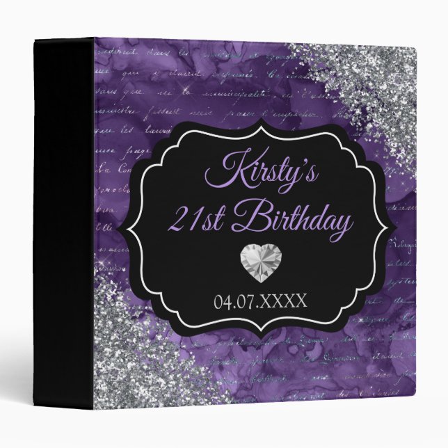 Purple Mermaid Silver Glitter Birthday Photo Album Binder (Front/Spine)