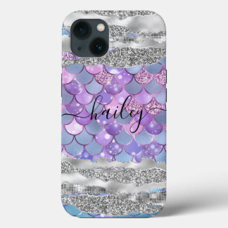 purple mermaid skin with silver glitter iPhone 13 case