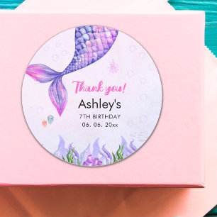 Purple Mermaid Tail, Girl's Birthday Classic Round Sticker