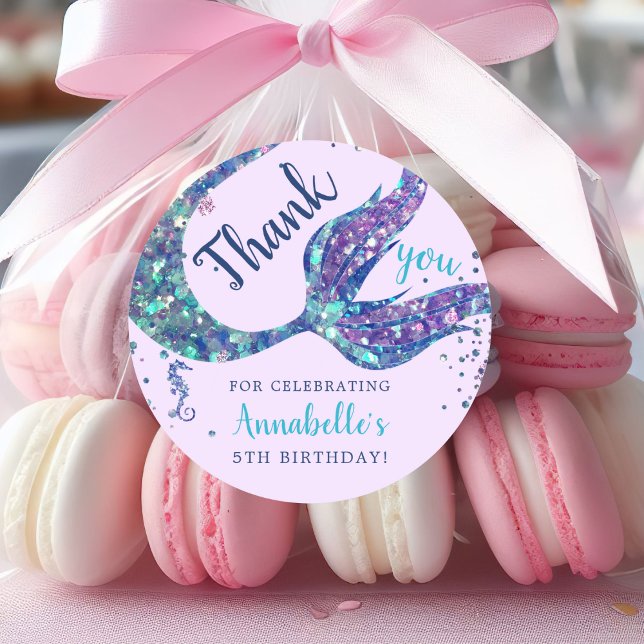 Purple Mermaid Thank You Favour  Classic Round Sticker (Creator Uploaded)