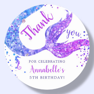 Purple Mermaid Thank You Favour  Classic Round Sticker