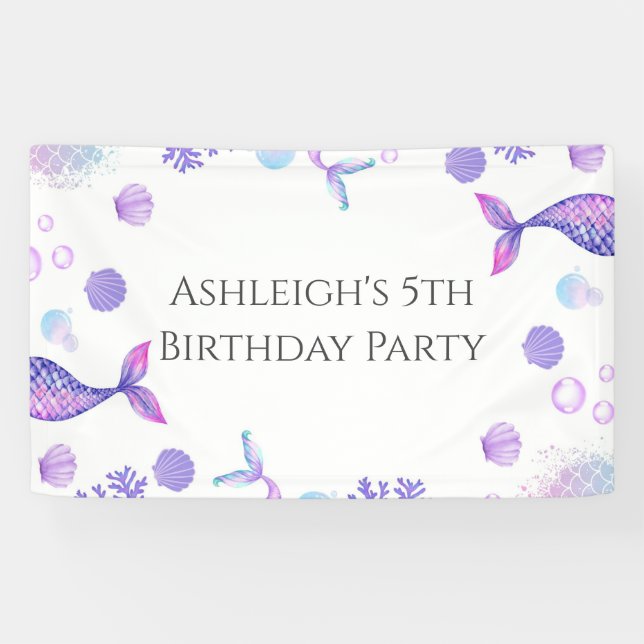 Purple Mermaid Themed Birthday Party  Banner (Horizontal)