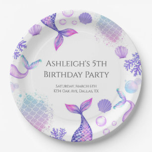 Purple Mermaid Themed Birthday Party Paper Plate